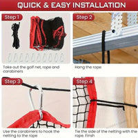Filet de protection golf – les quatre étapes d'accrochage avec corde et mousquetons