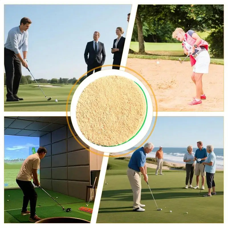 Tapis de bunker golf rond – scènes d'utilisation : parcours, bunker, simulateur et practice