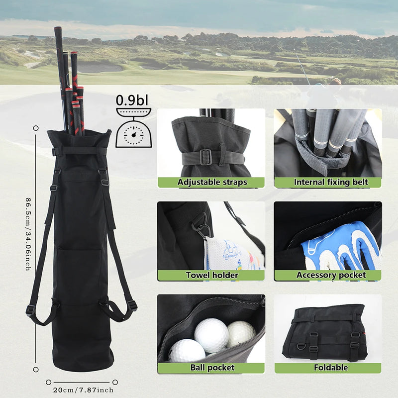 Sac de golf pencil pliable à bretelles – bretelles, sangle de maintien, porte-serviette et poches