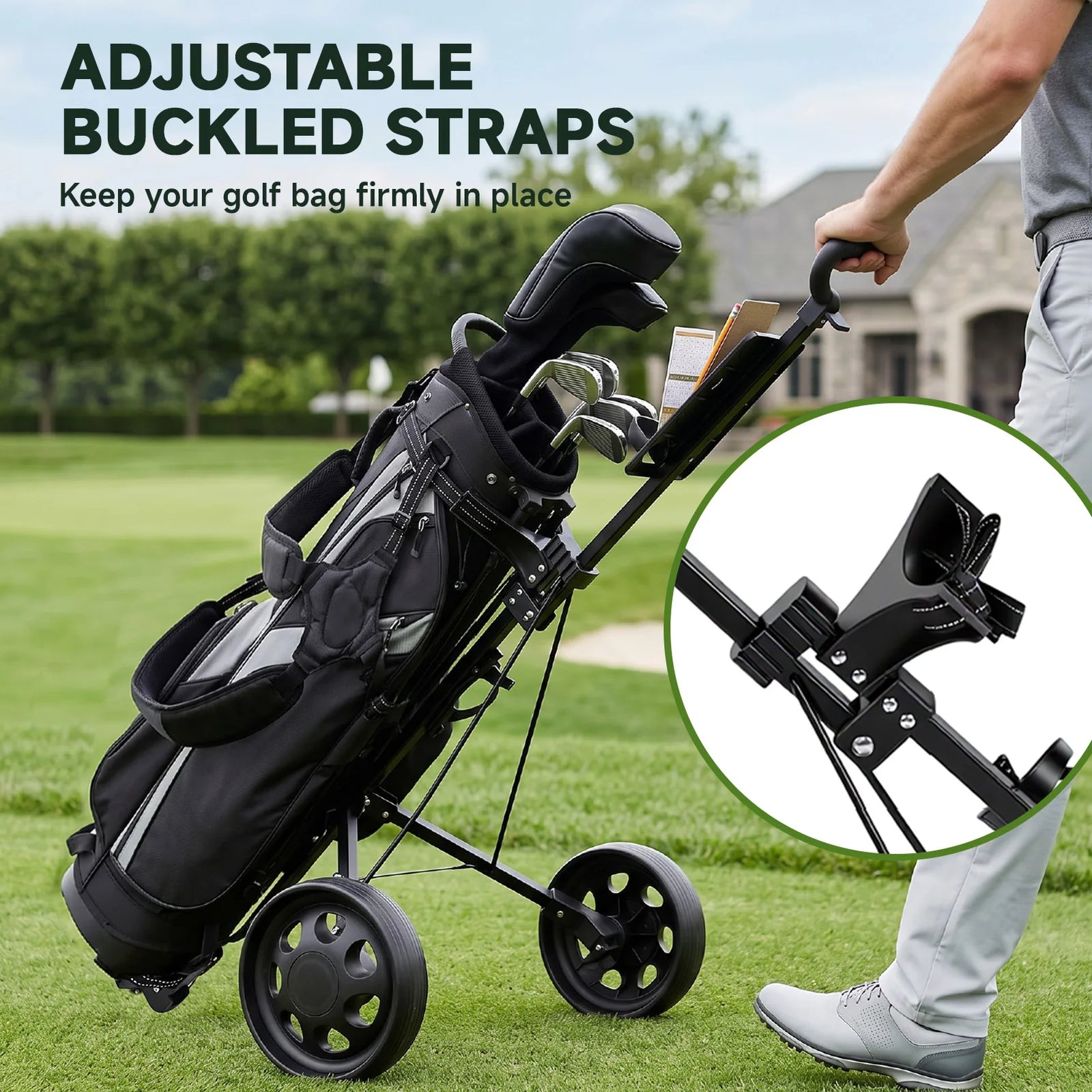 Chariot de golf ultra compact 2 roues pliable avec panneau multifonction
