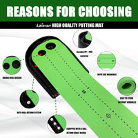 Tapis de putting avec retour de balle – double trou, lignes d'alignement et matière PP et PVC