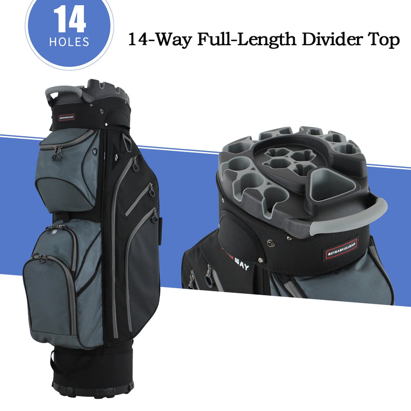 Sac de golf chariot 14 compartiments pleine longueur avec poche isotherme