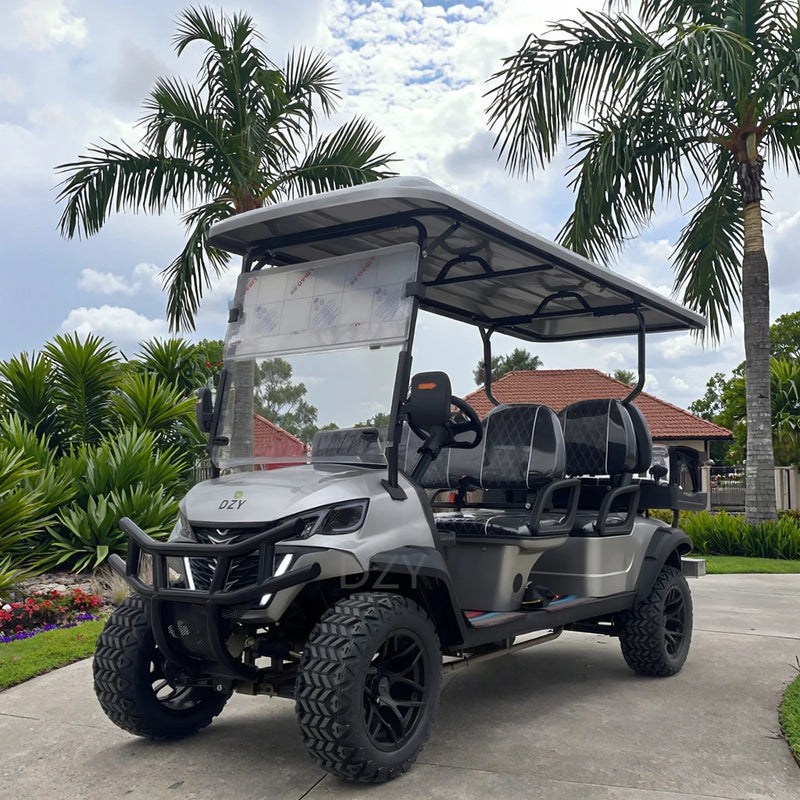 Voiturette de golf électrique lithium argent – vue de trois quarts avant