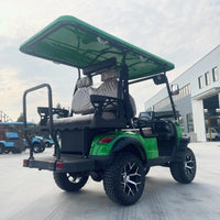 Buggy de golf électrique tout-terrain vert – vue de trois quarts arrière avec banquette