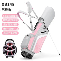 Sac de golf trépied femme – version gris et rose avec bretelles et pieds déployés