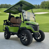 Buggy de golf électrique tout-terrain 2, 4 ou 6 places – vue avant en trois quarts avec toit et pare-brise