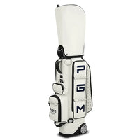 Sac de golf tour blanc à roulettes – sac blanc vu de côté avec son capot