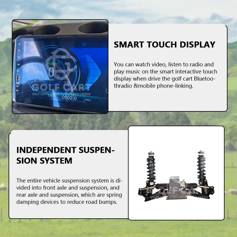 Voiturette de golf 4 places tout-terrain – écran tactile et suspension indépendante