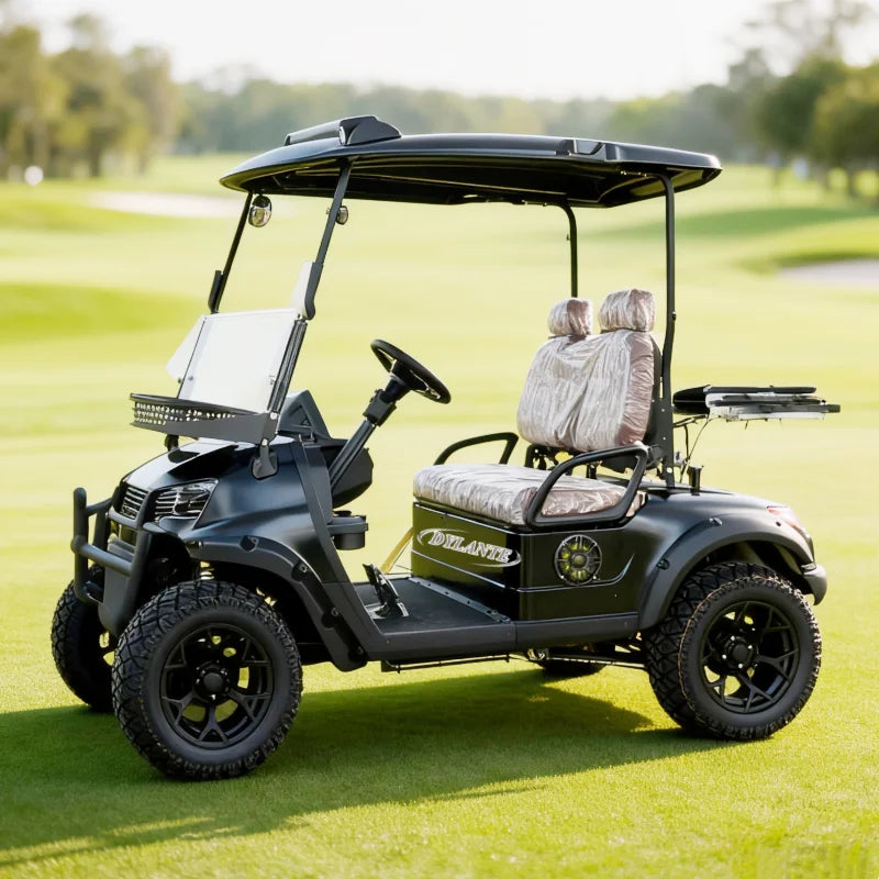Voiturette de golf électrique tout-terrain 2 places – vue de profil sur le parcours