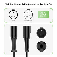 Chargeur de batterie au plomb 48 V – schéma du connecteur rond à trois broches et du port de charge