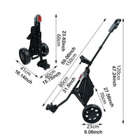 Chariot de golf manuel pliable à 2 roues – cotes déployé et replié