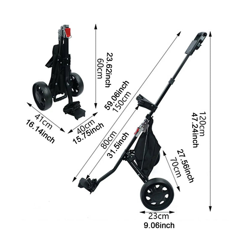 Chariot de golf manuel pliable à 2 roues – cotes déployé et replié
