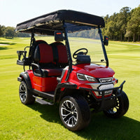 Voiturette de golf électrique 4 places – carrosserie rouge sur l'herbe