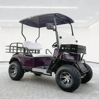 Voiturette de golf 2 à 10 places – vue de trois quarts, sièges blancs et plateau arrière