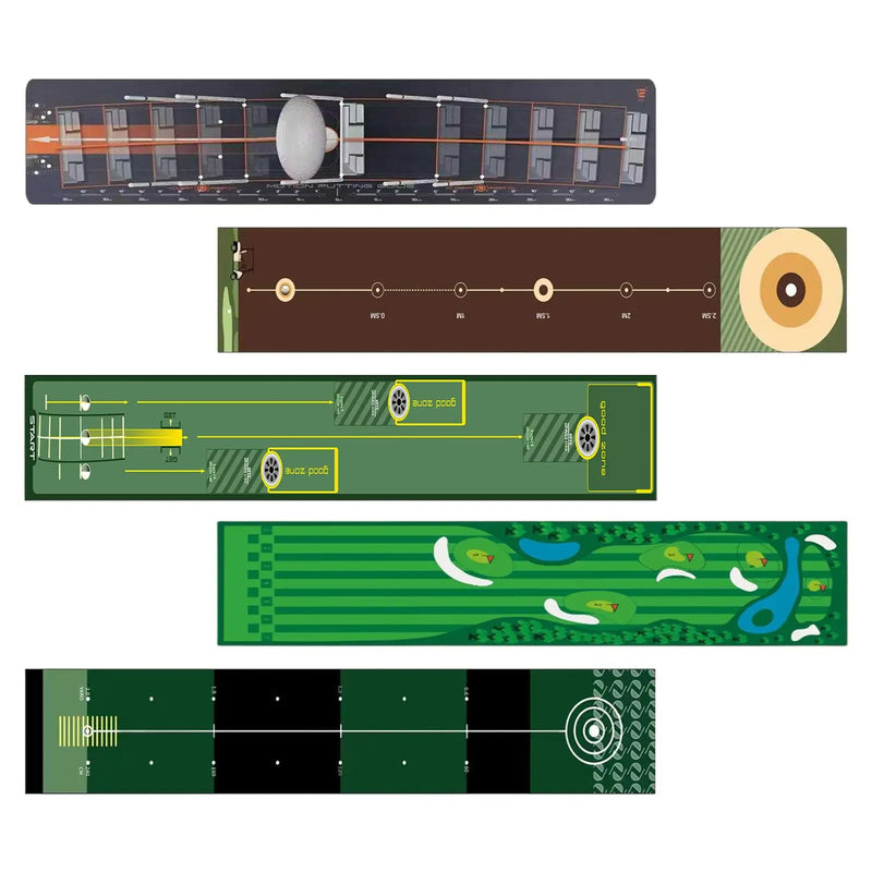 Tapis de putting golf pliable de 240 x 28,5 cm en polyester, 5 motifs