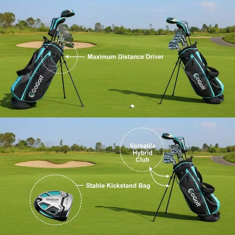 Set de golf complet femme 11 clubs avec sac trépied turquoise