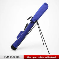 Sac de golf pencil ultraléger – sac bleu sur son trépied, vue de trois quarts
