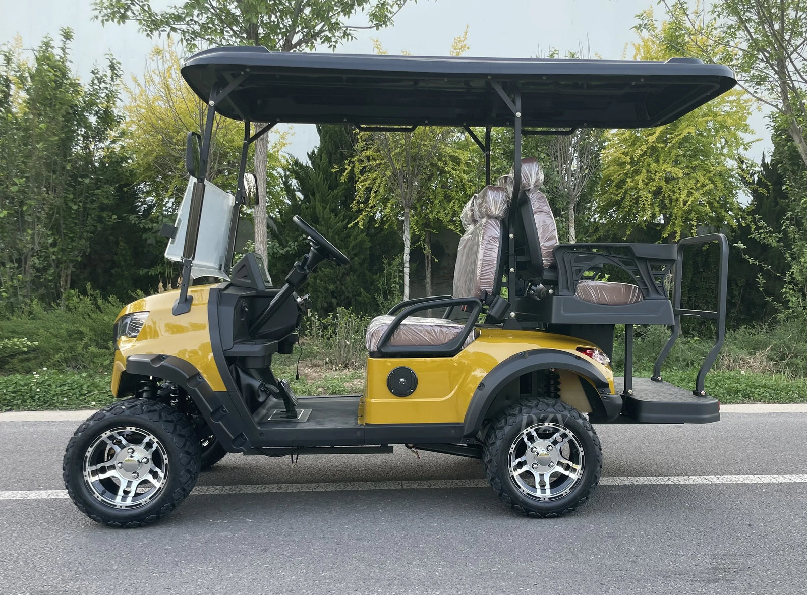 Voiturette de golf électrique dorée de luxe lithium 2, 4, 6 ou 8 places personnalisable