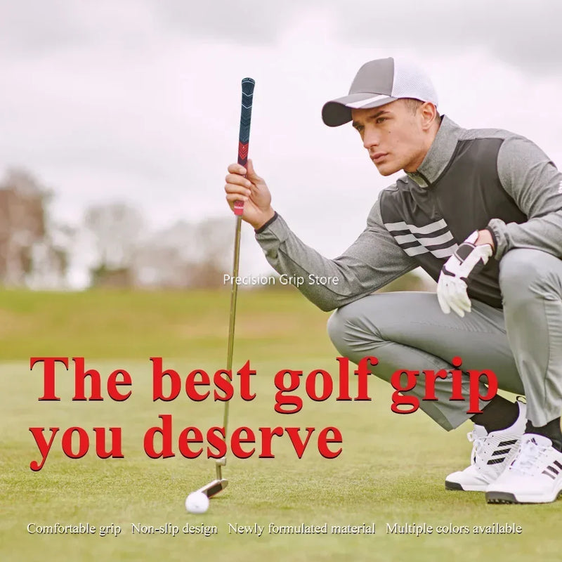 Grips de golf – golfeur accroupi tenant un club à grip texturé