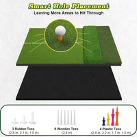 Tapis de practice golf 3 gazons – emplacements de frappe et lot de 13 tees