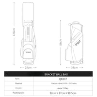 Sac de golf trépied léger 14 compartiments – schéma des dimensions : 126 cm de haut, 25 cm de large, 38 cm de long, nylon enduit de PU, 2,26 kg