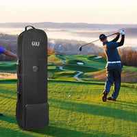 Housse de voyage golf souple – housse noire debout sur un parcours, avec sa poche avant