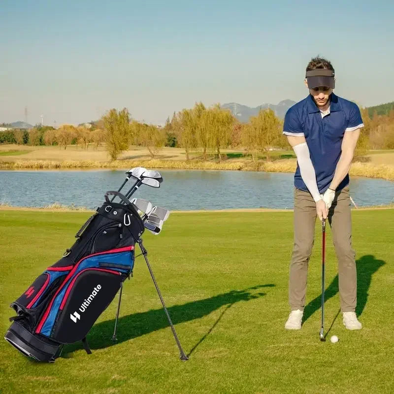 Kit de golf complet droitier 11 clubs – golfeur au putting près du sac trépied