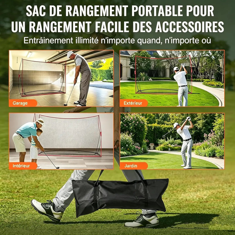 Filet de golf sur cadre – sac de rangement et usages au garage, dehors, à l'intérieur et au jardin