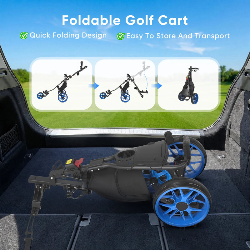 Chariot de golf pliable 3 roues – chariot replié dans un coffre de voiture