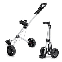 Chariot de golf 2 roues aluminium – chariot déployé et chariot replié côte à côte