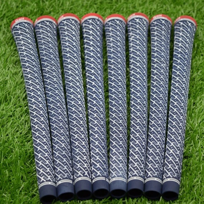 Grips de golf cordés – huit grips alignés sur l'herbe, embouts rouges