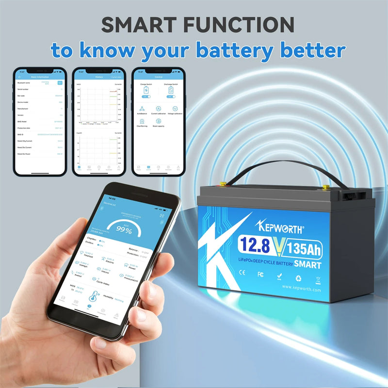 Batterie lithium LiFePO4 12 V à 48 V – application Bluetooth sur téléphone et batterie 12 V 135 Ah