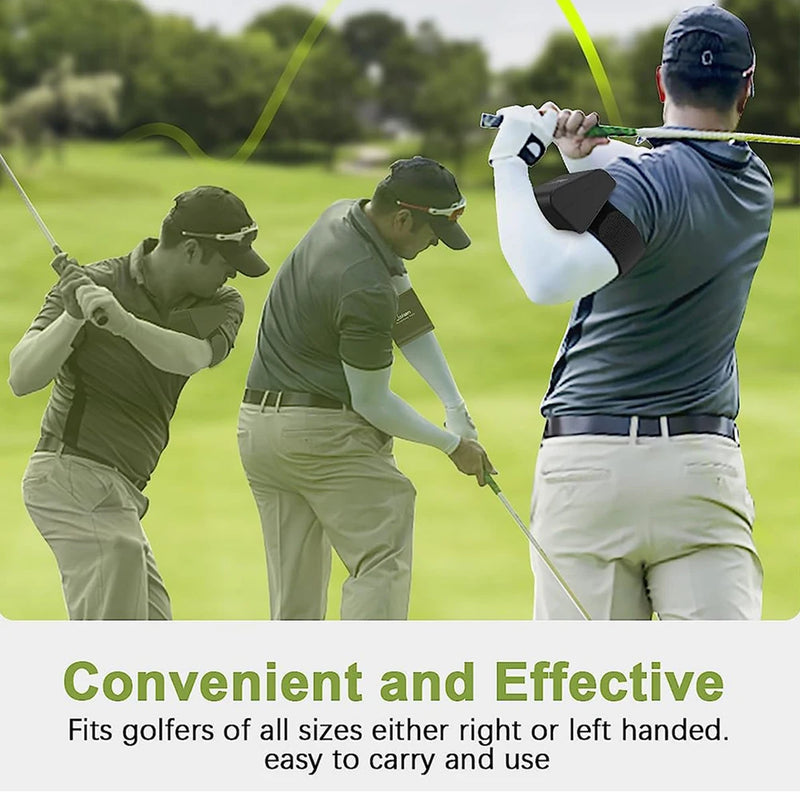 Aide au swing golf pour le bras – trois golfeurs avec les bras écartés pendant le swing