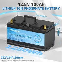 Batterie lithium LiFePO4 12 V à 48 V – batterie 12,8 V 100 Ah de 352 × 174 × 190 mm, 1280 Wh