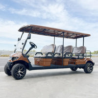 Voiturette de golf électrique moteur AC 4 kW – vue de trois quarts avant de la version longue à toit marron