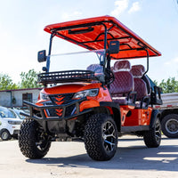 Voiturette de golf électrique 4 places orange – vue de trois quarts avant
