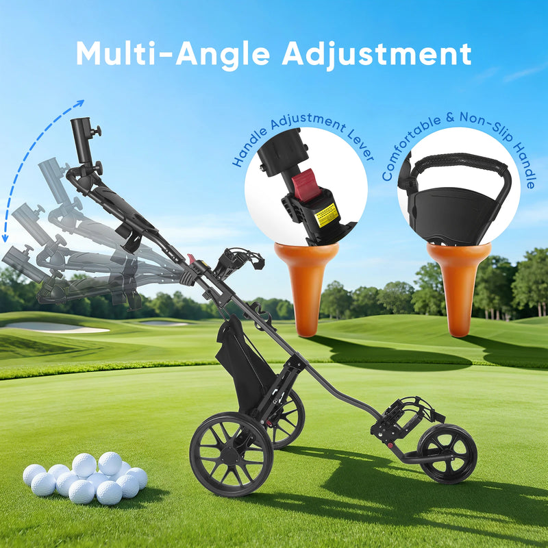 Chariot de golf manuel pliable – poignée réglable en plusieurs positions