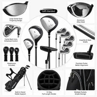 Set de golf complet gaucher – détails des têtes, des manches et du sac