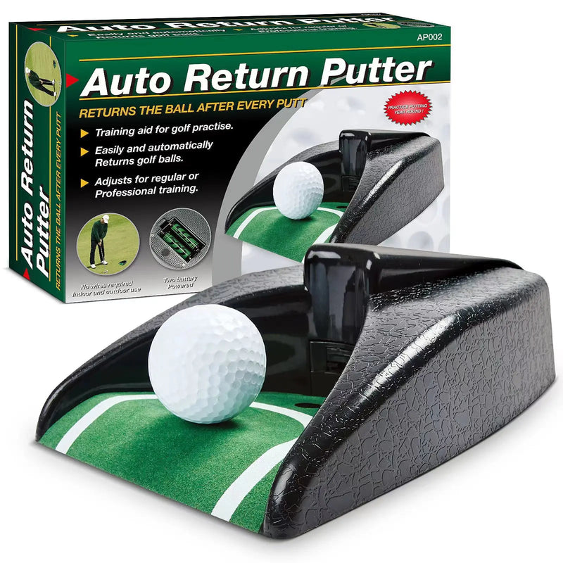 Coupelle de putting à retour automatique – vue de face avec une balle sur la coupelle