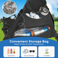 Chariot de golf manuel pliable – sac isotherme rempli de boissons et de balles