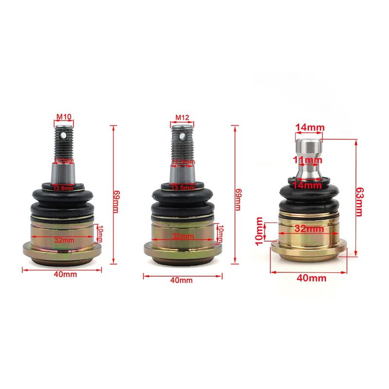 Rotule de suspension – schéma des cotes des modèles M10, M12 et 14 mm