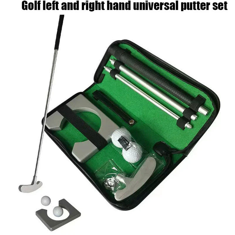 Mini kit de putting golf – version droitier et gaucher, sac ouvert avec coupelle et balles