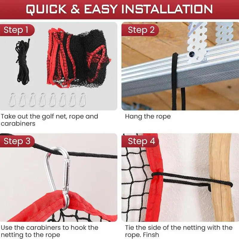 Filet de golf à suspendre – installation en quatre étapes avec corde et mousquetons