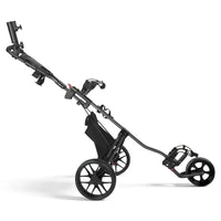 Chariot de golf pliable 3 roues – chariot déplié sur fond blanc