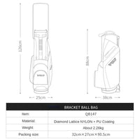 Sac de golf trépied léger – schéma coté du sac, hauteur de 126 cm et largeur de 25 cm