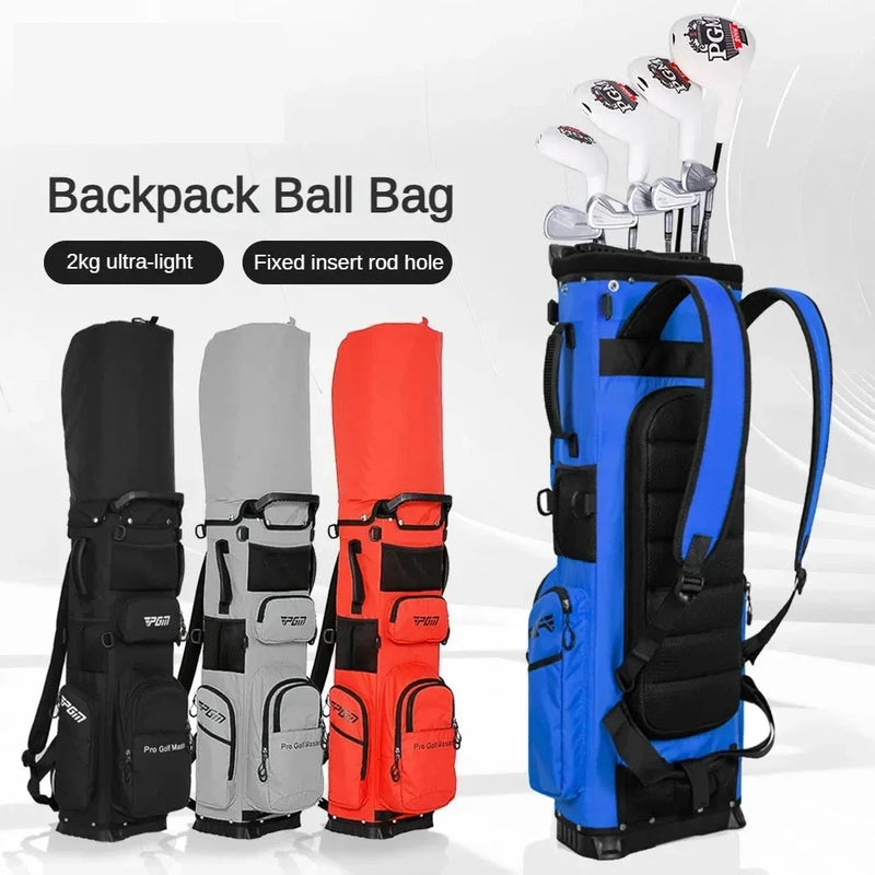 Sac de golf à dos ultraléger – sacs à dos noir, gris, rouge et bleu avec leurs clubs et le détail du sommet
