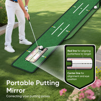 Tapis de putting avec miroir – miroir d'alignement posé sur le tapis au jardin