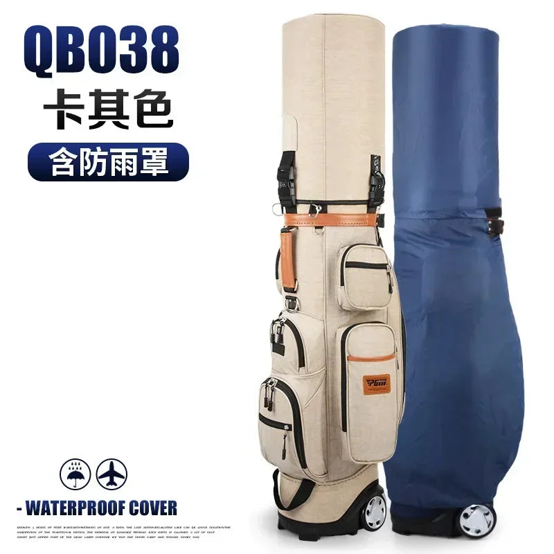 Sac de golf tour à roulettes – coloris beige avec sa housse de pluie