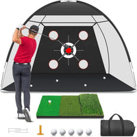 Filet de golf multi-cibles 10 × 7 pieds avec tapis 3 en 1 et 5 balles