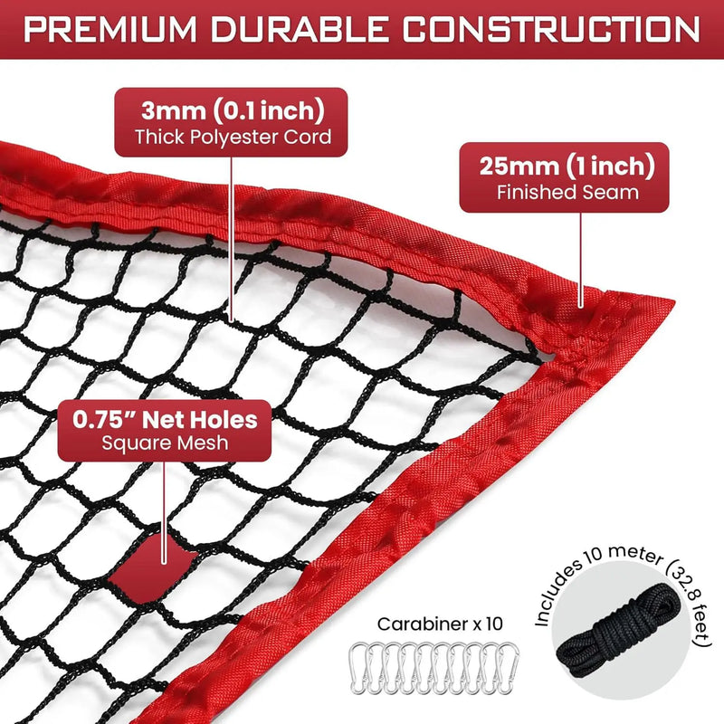 Filet pare-balles golf – détail du cordage de 3 mm, du bord cousu et des mousquetons